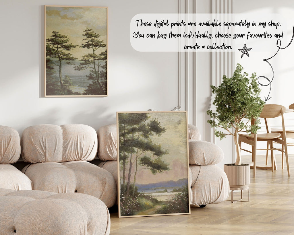 Vintage Lake Landscape Oil Painting: Rustic Fall Decor (Digital Download)