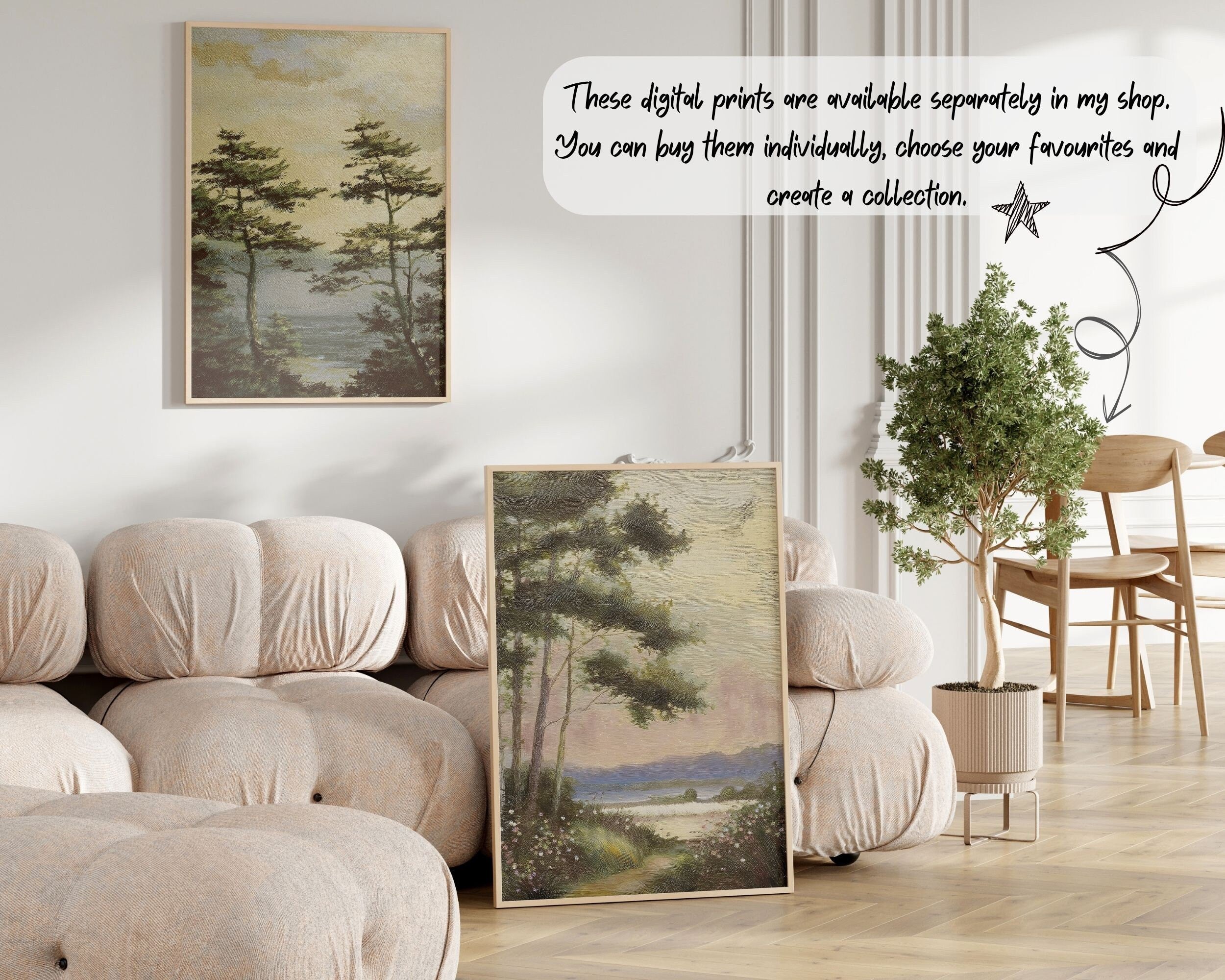 Vintage Lake Landscape Oil Painting: Rustic Fall Decor (Digital Download)
