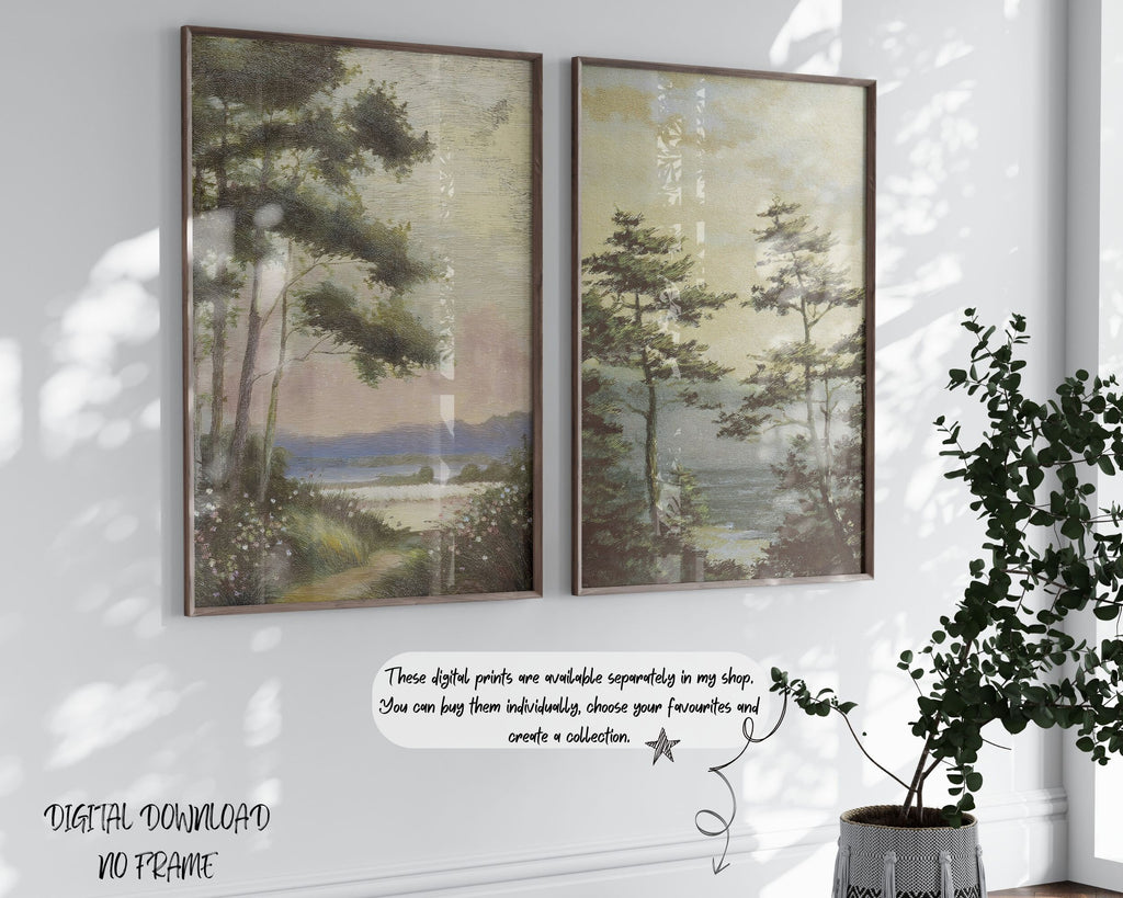 Vintage Lake Landscape Oil Painting: Rustic Fall Decor (Digital Download)