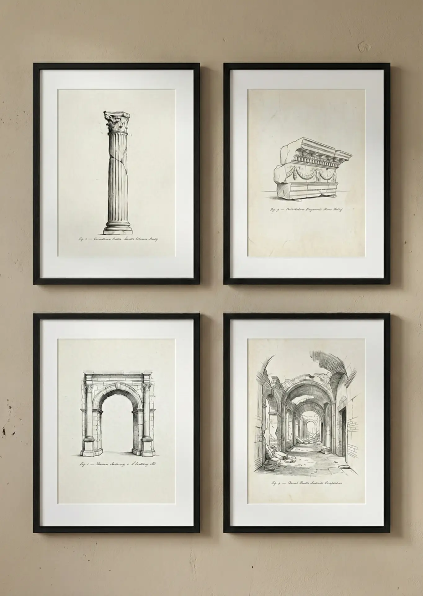 Classical Ruins & Columns Drawing Prints1 kopya