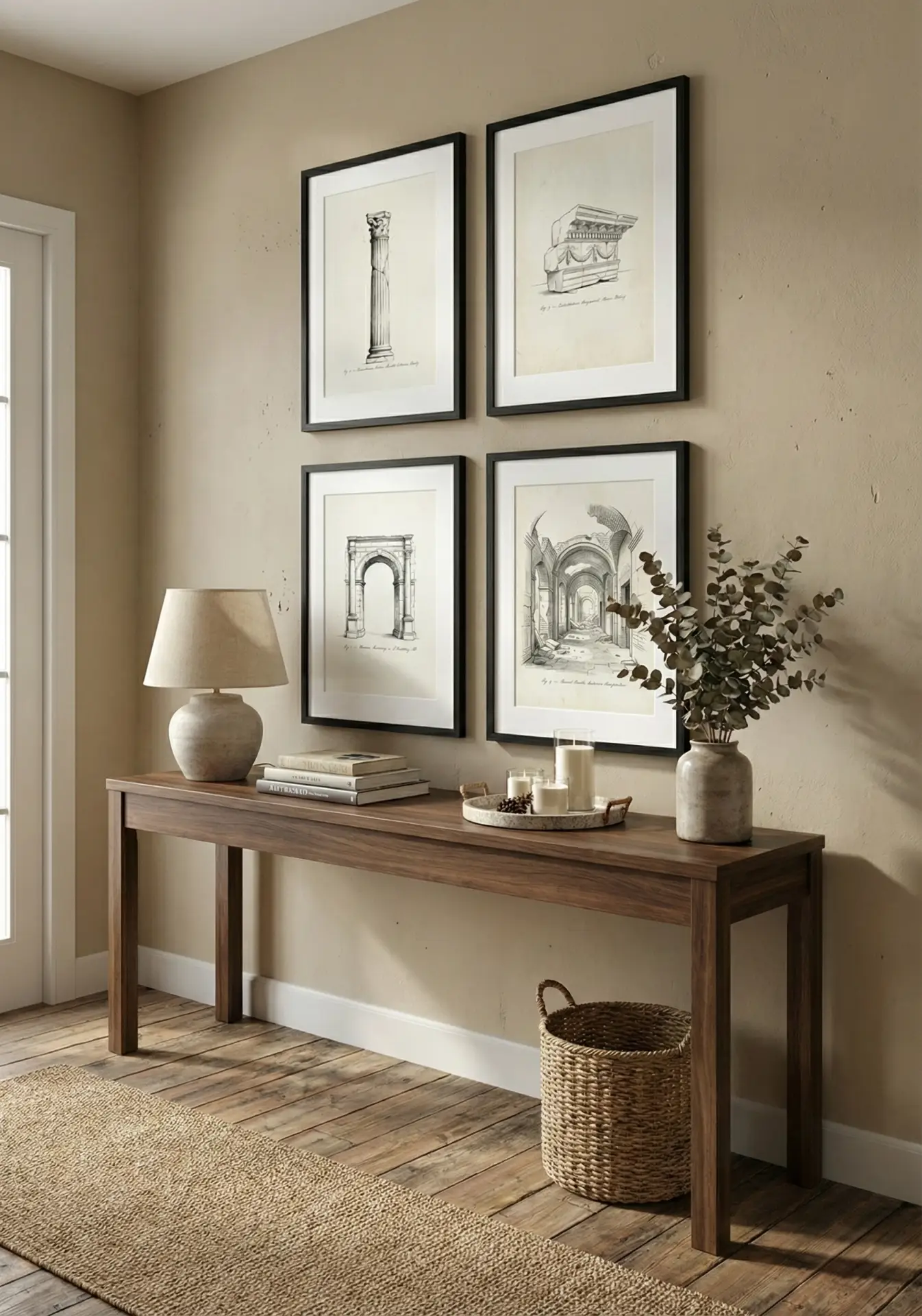 Roman Ruins Charcoal Sketch Set of 4 Wall Art kopya