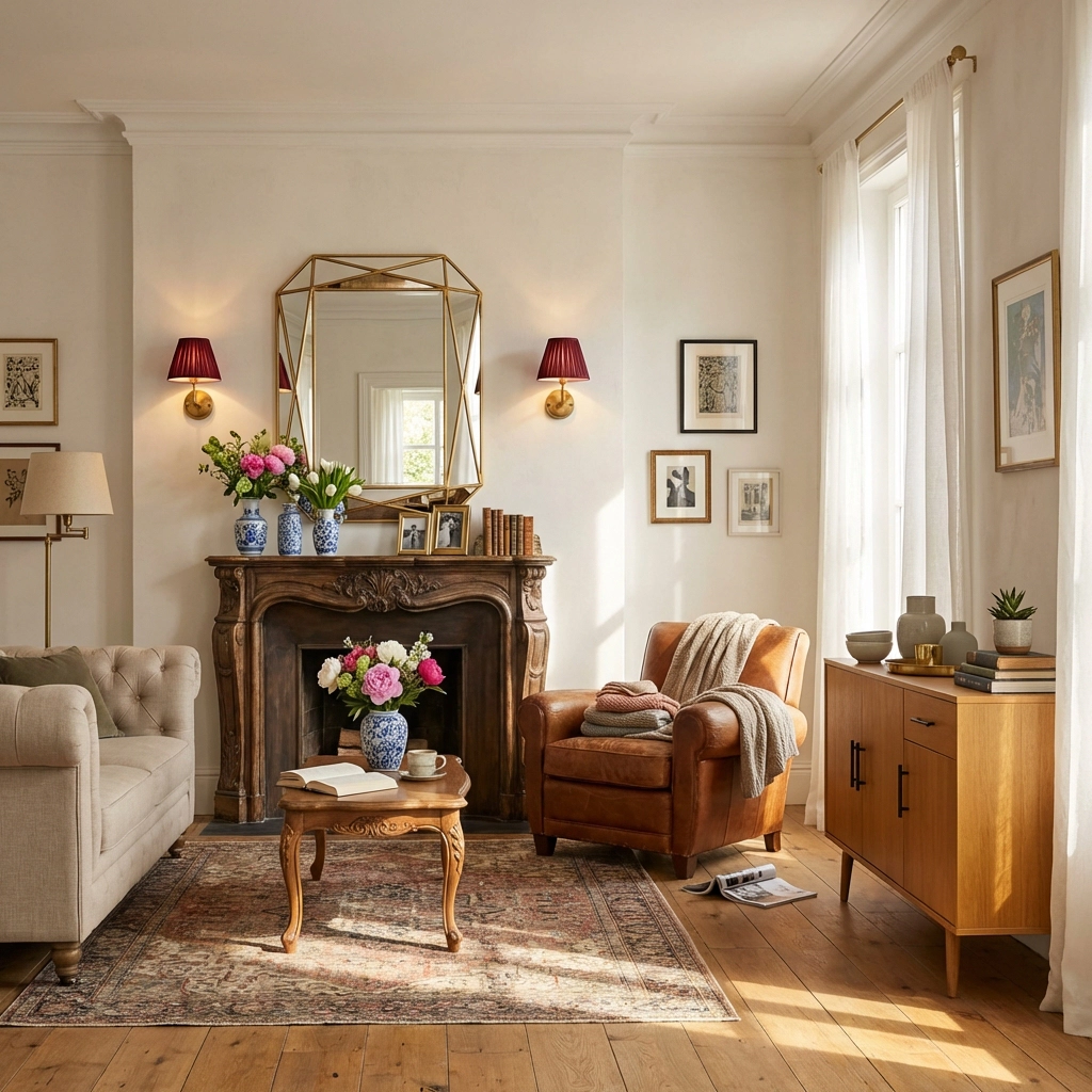 modern classic living room with fireplace decor