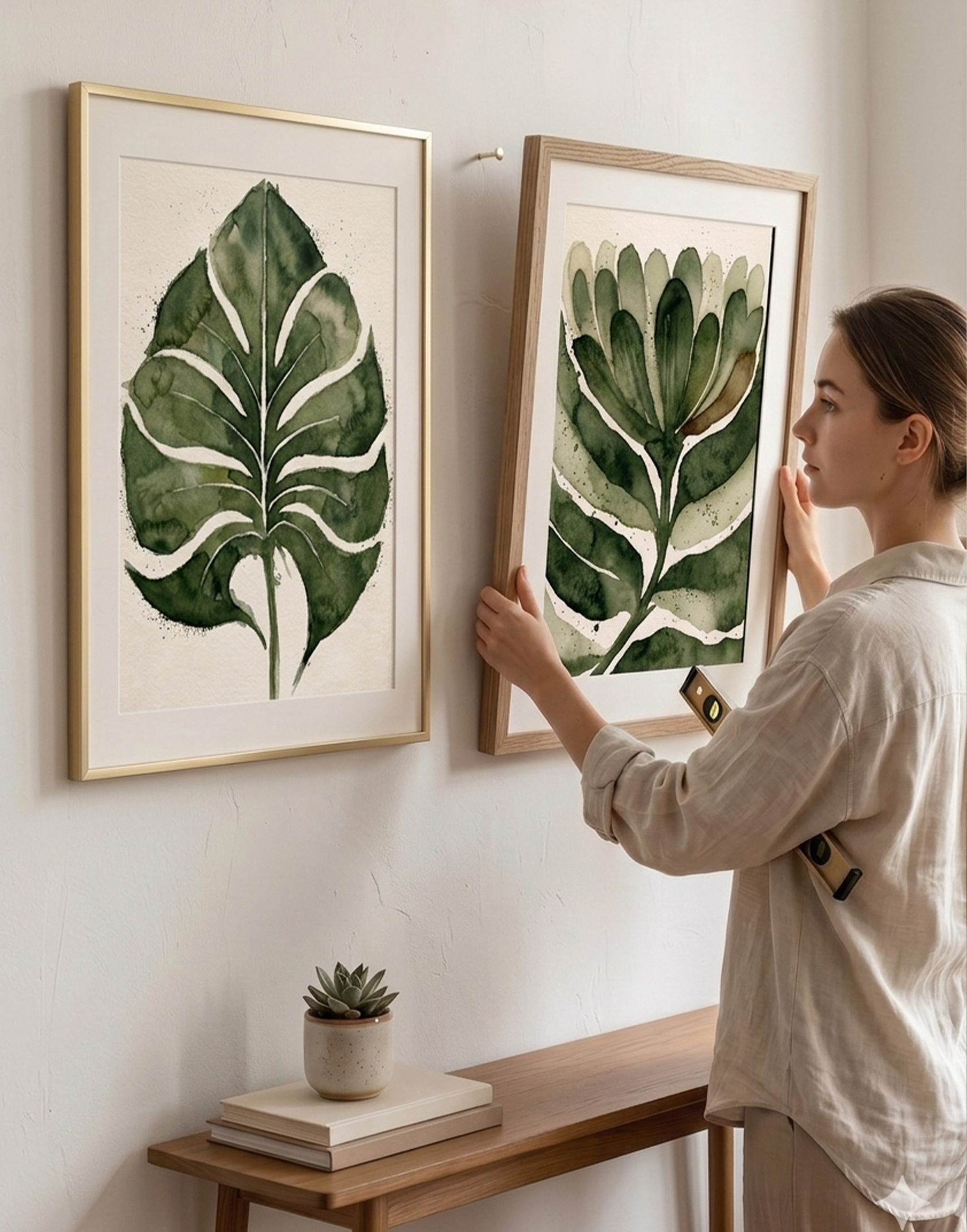 large-floral-botanical-watercolor-art-prints-hanging-on-gallery-wall